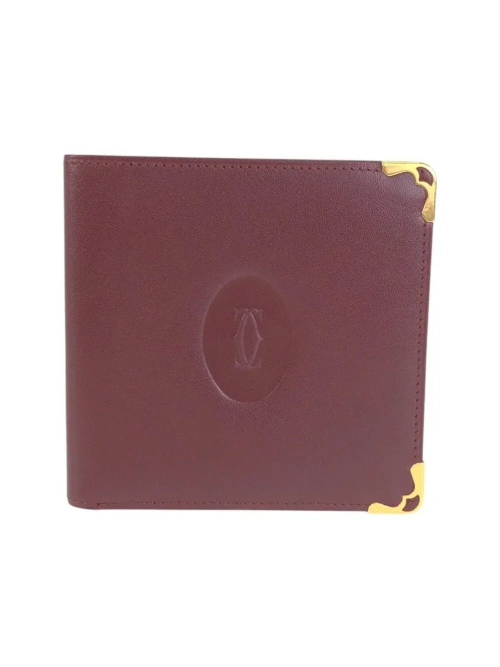 Cartier Must Line Wine Red Gold Leather Wallet Compact